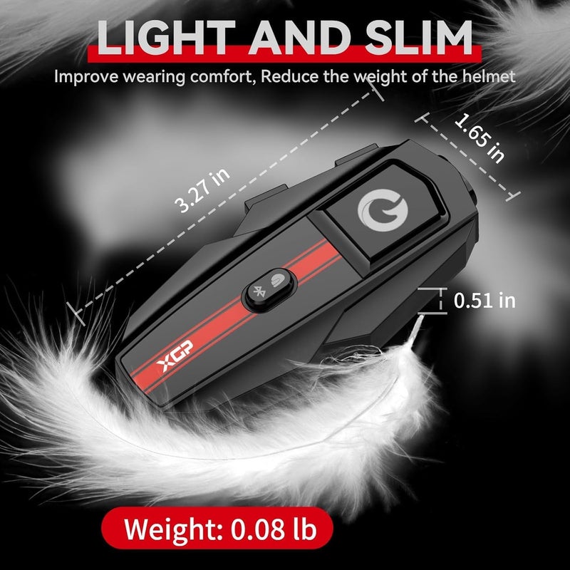 XGP Motorcycle Helmet Bluetooth Headset Intercom Communication Systems, 2 Riders Music Sharing/IP67 Waterproof/Noise Cancellation, Fit for ATV/Snowmobile, 2 Pack - Image 2